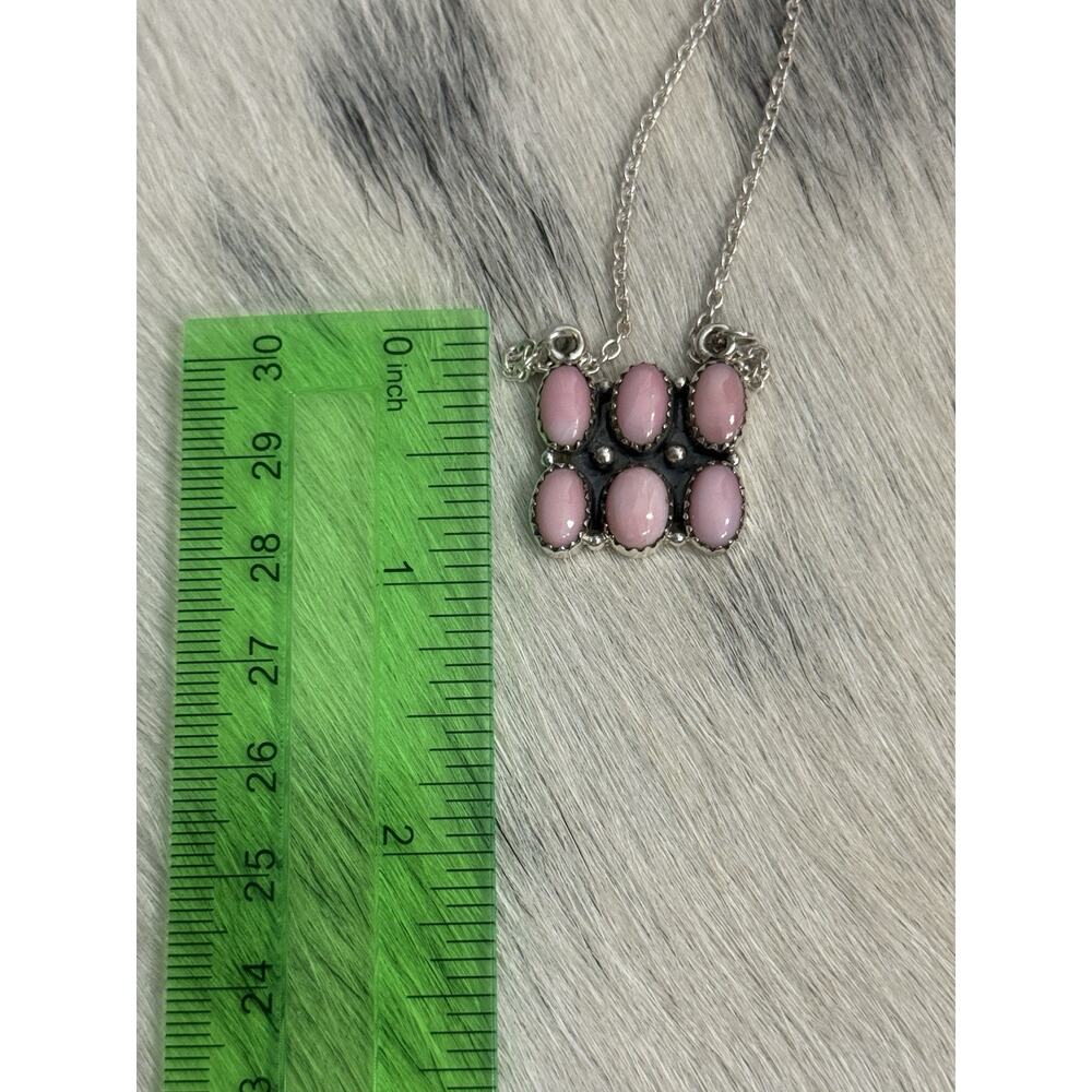 Sterling Silver 925 Pink Conch Oval Multi-Stone Six Stone Bar Necklace 16”-18” - Picture 5 of 8